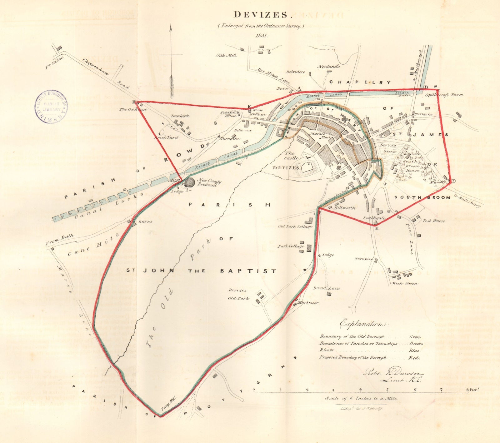 DEVIZES town/borough plan REFORM ACT. Caen Hill Locks Wiltshire. DAWSON 1832 map